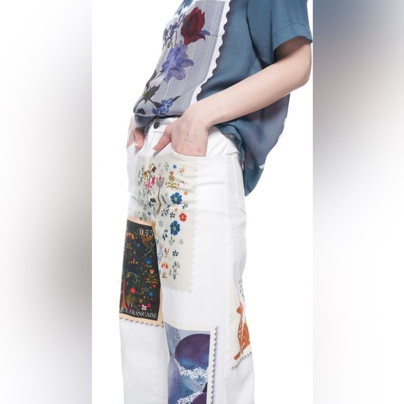 THE KIT's Nicole Jean wide-leg high-waisted denim vintage stamp patchwork baggy - Picture 1 of 16